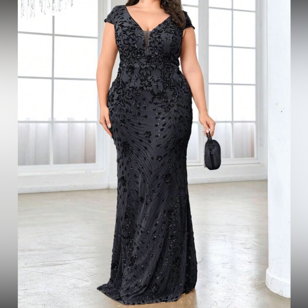 Luxe plus V neck sequin formal evening party dress - Picture 6 of 6